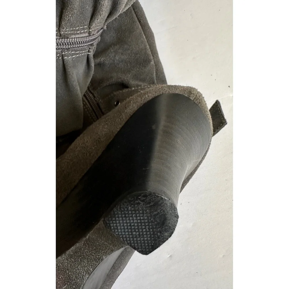 Y2K Naughty Monkey Over The Knee Suede Wedge Boots Gray Grommet Buckle 8